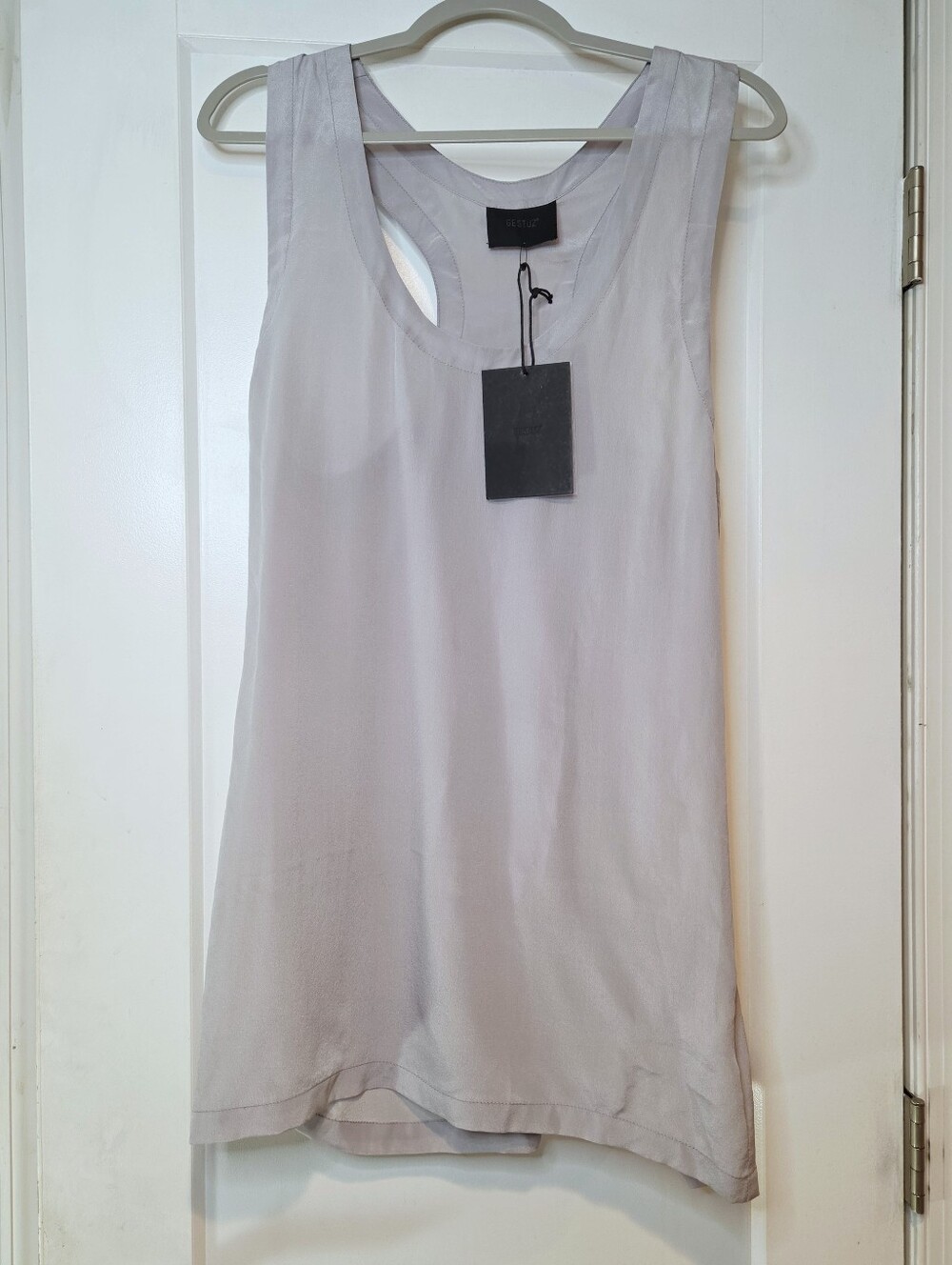 Gestuz 100% Silk Longline Racerback Tank Top NWT Minimalist Lilac Gray